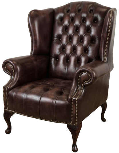 The Balmoral Chesterfield Wing Chair in Antique Brown leather