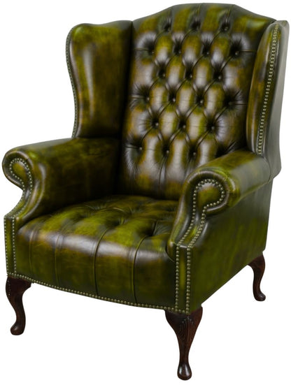 The Balmoral Chesterfield Wing Chair in Antique Gold leather