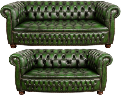 The Balmoral Chesterfield 3 Piece Suite with 3 seater and 2 seater in Antique Green leather