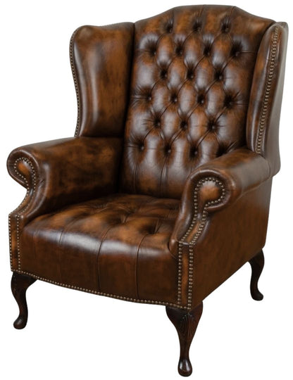The Balmoral Chesterfield Wing Chair in Antique Tan leather