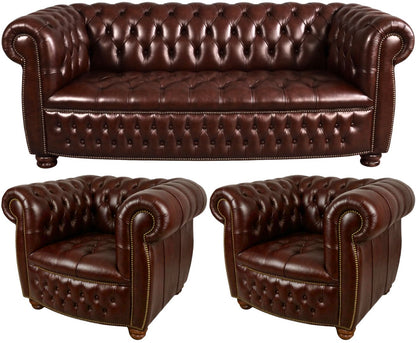 The Balmoral Chesterfield 3 Piece Suite with 3 seater and 2 club chairs in English Brown leather