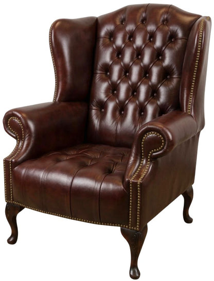 The Balmoral Chesterfield Wing Chair in English Brown leather