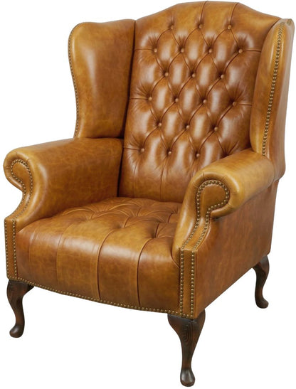 The Balmoral Chesterfield Wing Chair in English Bruciato leather
