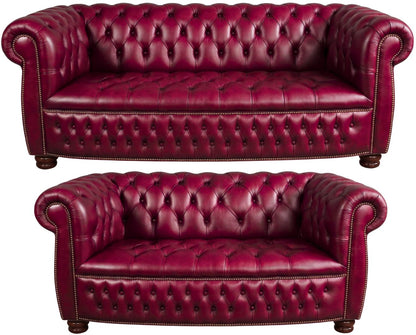 The Balmoral Chesterfield 3 Piece Suite with 3 seater and 2 seater in English Burgundy leather