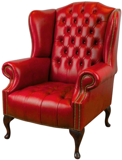 The Balmoral Chesterfield Wing Chair in English Claret leather