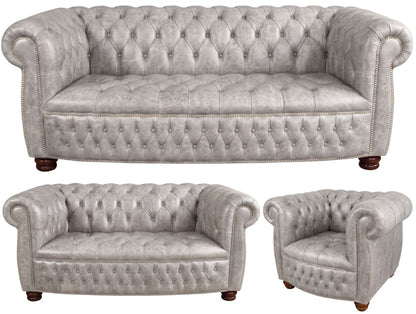 The Balmoral Chesterfield 3 Piece Suite with 3 seater, 2 seater and club chair in English Lead leather