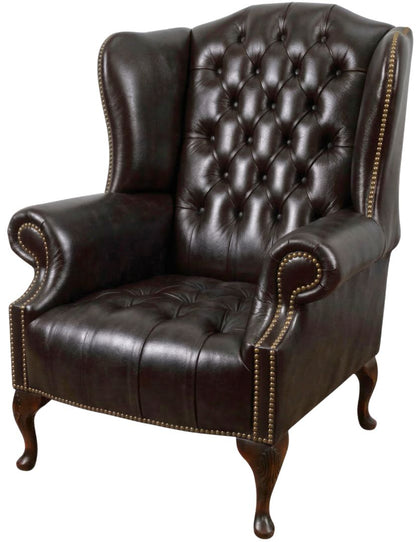 The Balmoral Chesterfield Wing Chair in English Smoke leather