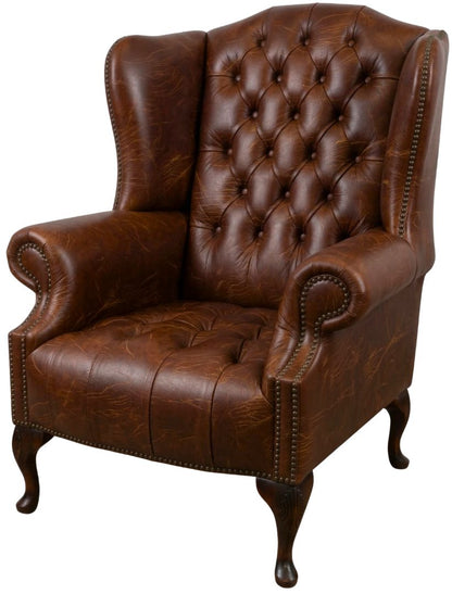 The Balmoral Chesterfield Wing Chair in Vintage Chestnut leather