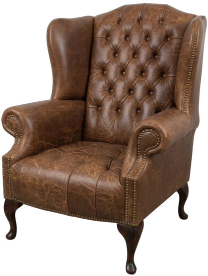 The Balmoral Chesterfield Wing Chair in Vintage Hazel leather