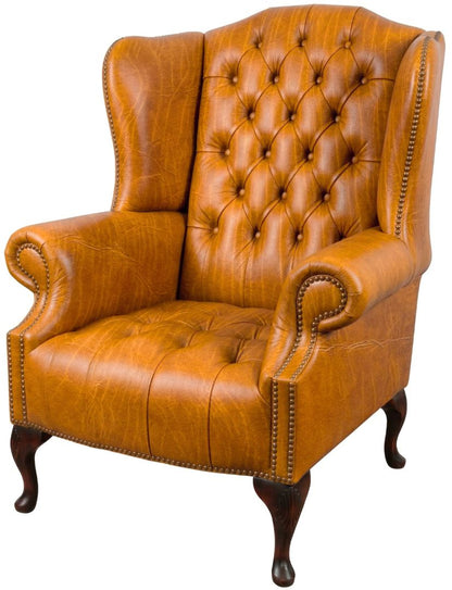 The Balmoral Chesterfield Wing Chair in Vintage Mustard leather