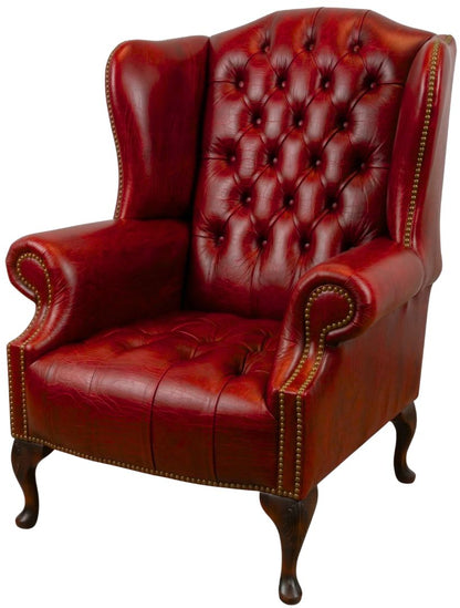The Balmoral Chesterfield Wing Chair in Vintage Poppy leather