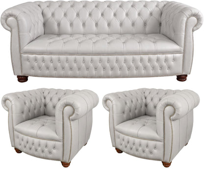 The Balmoral Chesterfield 3 Piece Suite with 3 seater and 2 club chairs in Windsor Birch leather
