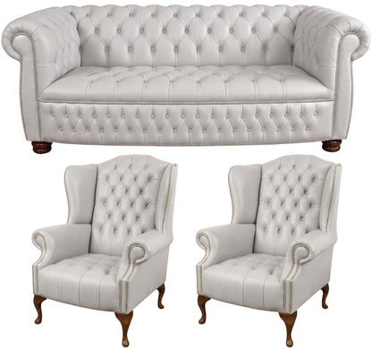 The Balmoral Chesterfield 3 Piece Suite with 3 seater and 2 wing chairs in Windsor Birch leather