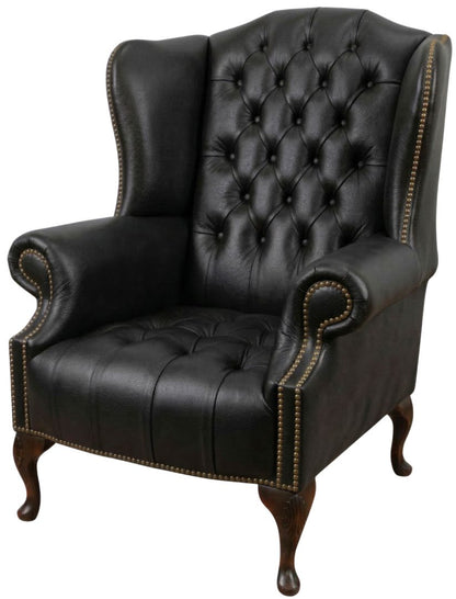 The Balmoral Chesterfield Wing Chair in Windsor Black leather