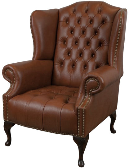 The Balmoral Chesterfield Wing Chair in Windsor Cocoa leather