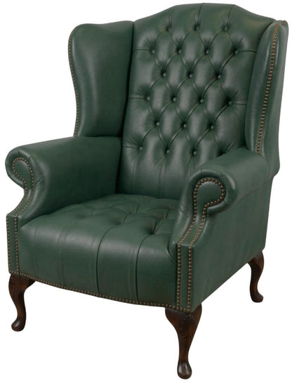 The Balmoral Chesterfield Wing Chair in Windsor Forest Green leather
