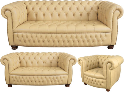 The Balmoral Chesterfield 3 Piece Suite with 3 seater, 2 seater and club chair in Windsor Fudge leather