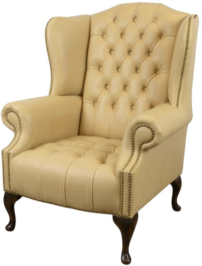 The Balmoral Chesterfield Wing Chair in Windsor Fudge leather