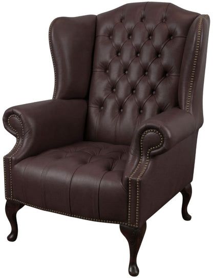 The Balmoral Chesterfield Wing Chair in Windsor Mocca leather