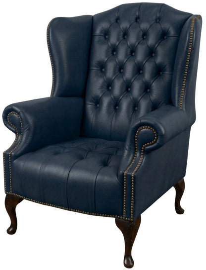 The Balmoral Chesterfield Wing Chair in Windsor Navy Blue leather
