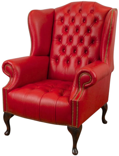The Balmoral Chesterfield Wing Chair in Windsor Red leather