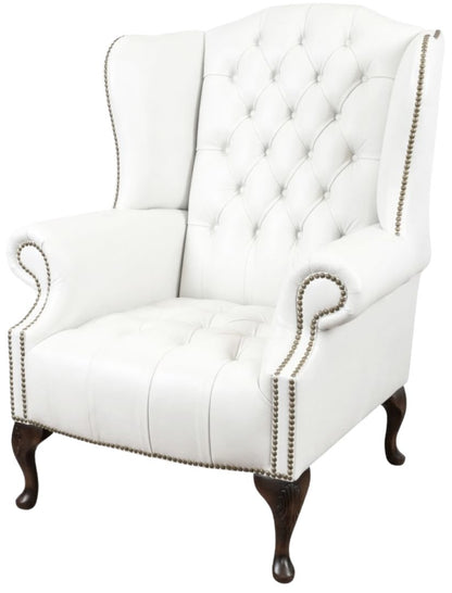 The Balmoral Chesterfield Wing Chair in Windsor White leather