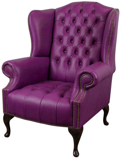 The Balmoral Chesterfield Wing Chair in Windsor Wineberry leather