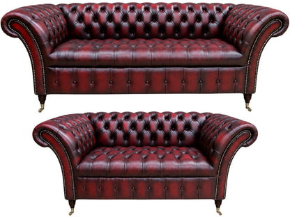The Buckingham Chesterfield 3 Piece Suite with 3 seater and 2 seater in Antique Oxblood leather