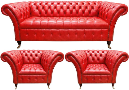The Buckingham Chesterfield 3 Piece Suite with 3 seater and 2 club chairs in English Claret leather