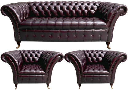 The Buckingham Chesterfield 3 Piece Suite with 3 seater and 2 club chairs in English Smoke leather