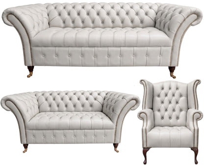 The Buckingham Chesterfield 3 Piece Suite with 3 seater, 2 seater and wing chair in Windsor Birch leather