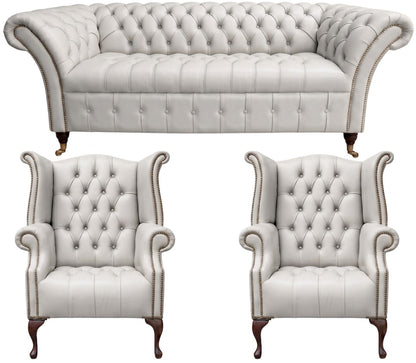 The Buckingham Chesterfield 3 Piece Suite with 3 seater and 2 wing chairs in Windsor Birch leather