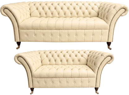 The Buckingham Chesterfield 3 Piece Suite with 3 seater and 2 seater in Windsor Cottonseed leather