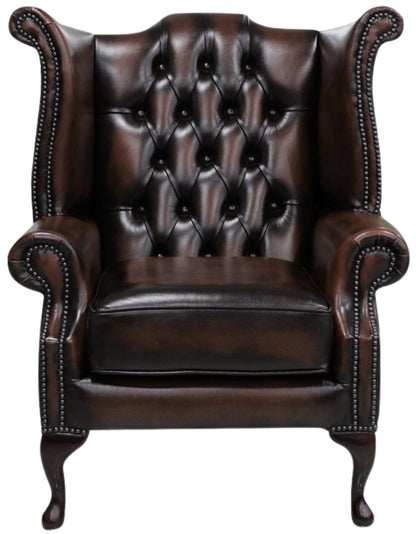 Cambridge Queen Anne chair in Antique Brown leather