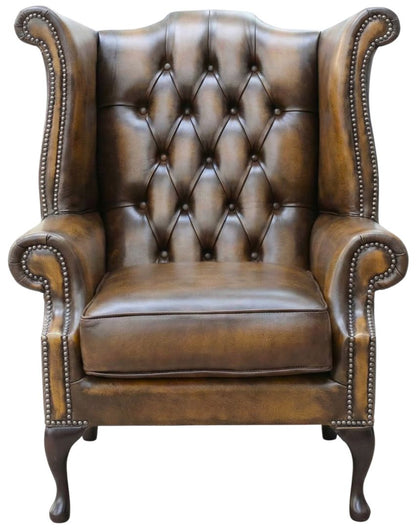 Cambridge Queen Anne chair in Antique Gold leather