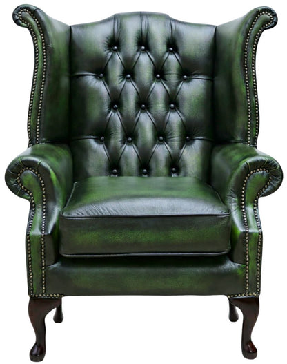Cambridge Queen Anne chair in Antique Green leather