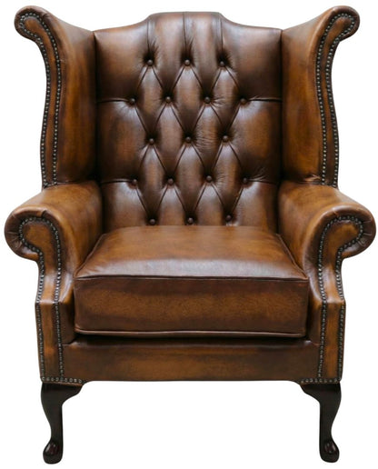 Cambridge Queen Anne chair in Antique Tan leather