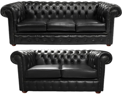 The Cambridge Chesterfield 3 Piece Suite with 3 seater and 2 seater in English Black leather