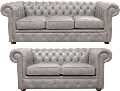 The Cambridge Chesterfield 3 Piece Suite with 3 seater and 2 seater in English Lead leather