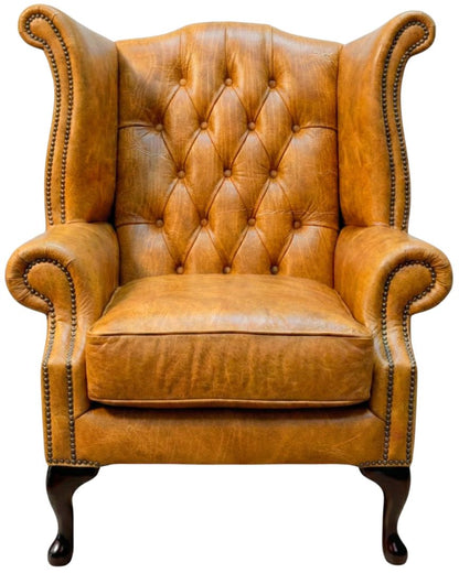Cambridge Queen Anne chair in Vintage Mustard leather
