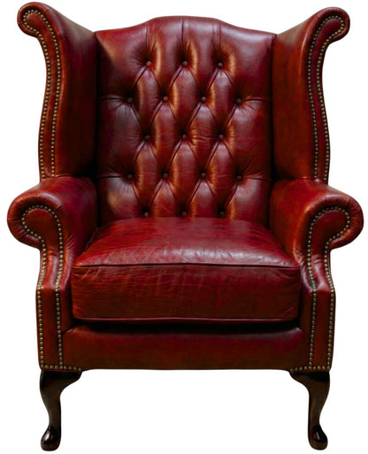Cambridge Queen Anne chair in Vintage Poppy leather