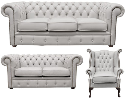 The Cambridge Chesterfield 3 Piece Suite with 3 seater, 2 seater and Queen Anne chair in Windsor Birch leather
