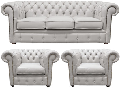 The Cambridge Chesterfield 3 Piece Suite with 3 seater and 2 club chairs in Windsor Birch leather
