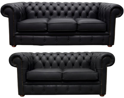 The Cambridge Chesterfield 3 Piece Suite with 3 seater and 2 seater in Windsor Black leather