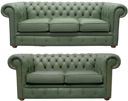 The Cambridge Chesterfield 3 Piece Suite with 3 seater and 2 seater in Windsor Lichen leather