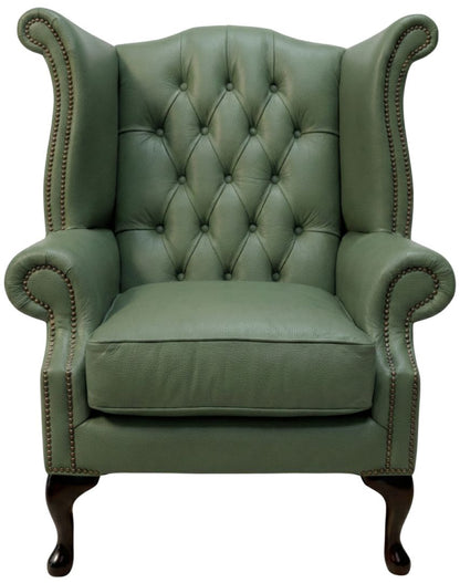 Cambridge Queen Anne chair in Windsor Lichen leather
