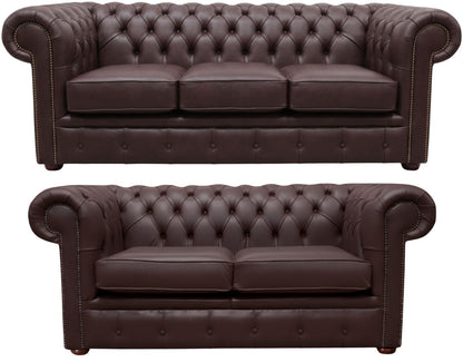 The Cambridge Chesterfield 3 Piece Suite with 3 seater and 2 seater in Windsor Mocca leather