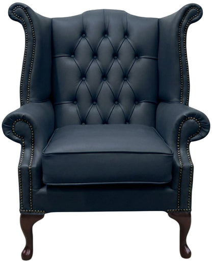 Cambridge Queen Anne chair in Windsor Navy Blue leather