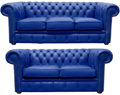 The Cambridge Chesterfield 3 Piece Suite with 3 seater and 2 seater in Windsor Ultramarine leather