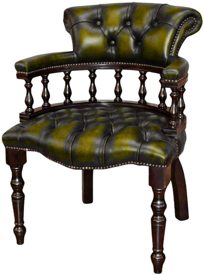 The Captain's Stand Chair in Antique Gold leather, buttoned seat